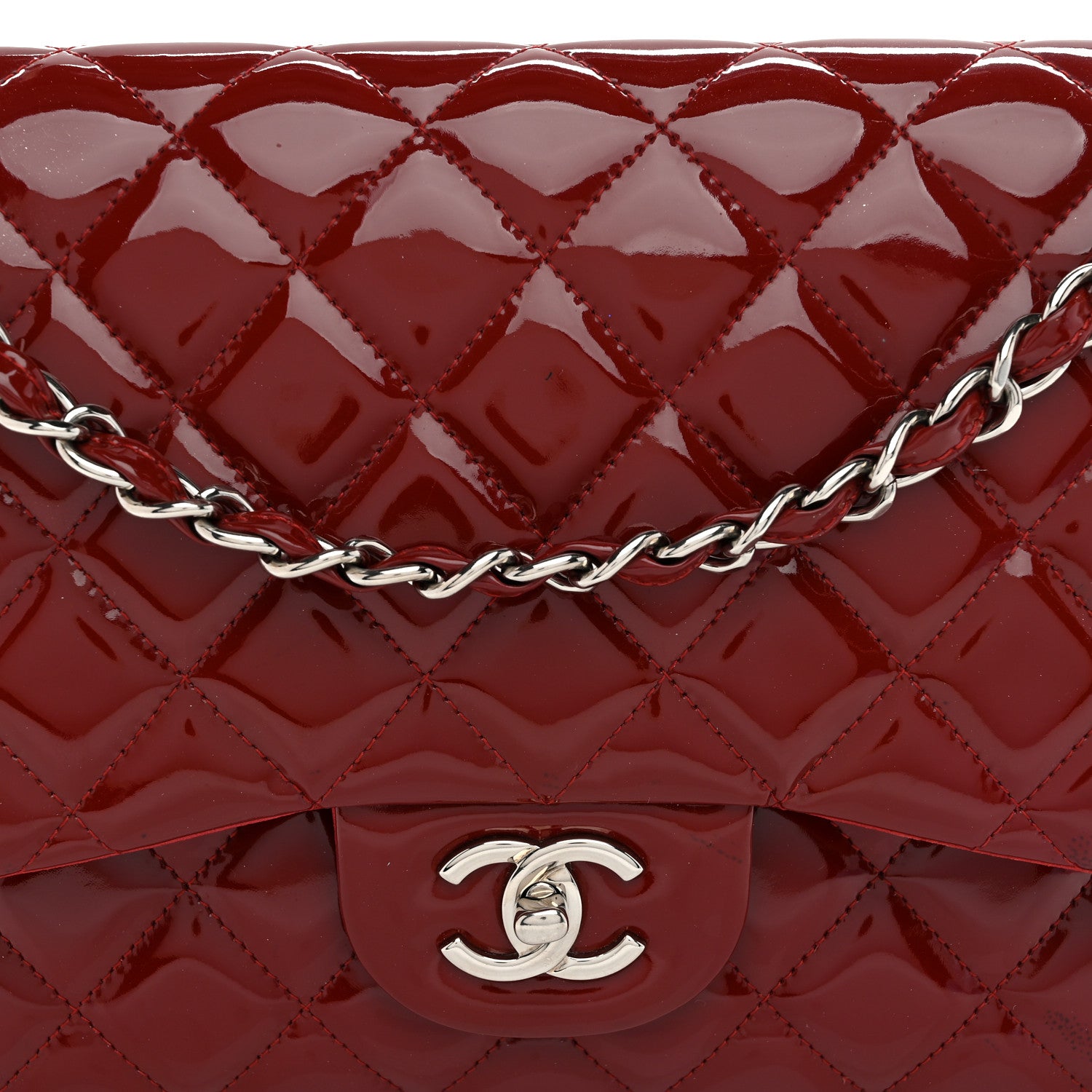 Chanel Patent Quilted Jumbo Double Flap Red 8 of 10
