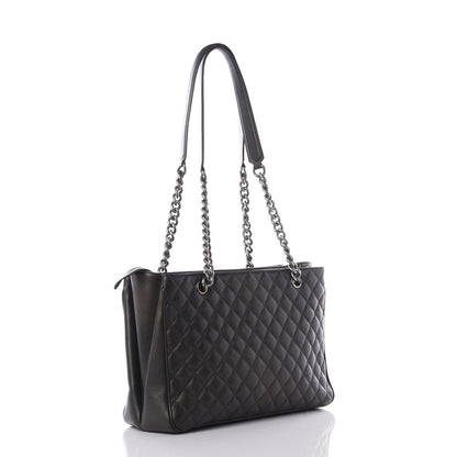 Chanel Metallic Goatskin Quilted Medium Rock In Rome Tote Charcoal 2 of 9