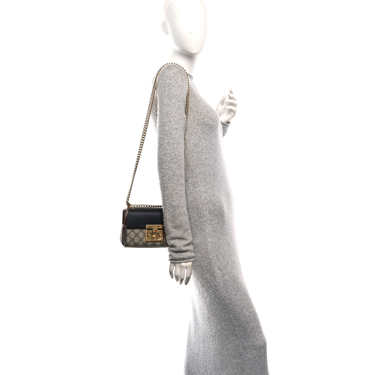 Gucci GG Supreme Monogram Calfskin Small Padlock Shoulder Bag Beige Black Cuir 2 of 12
