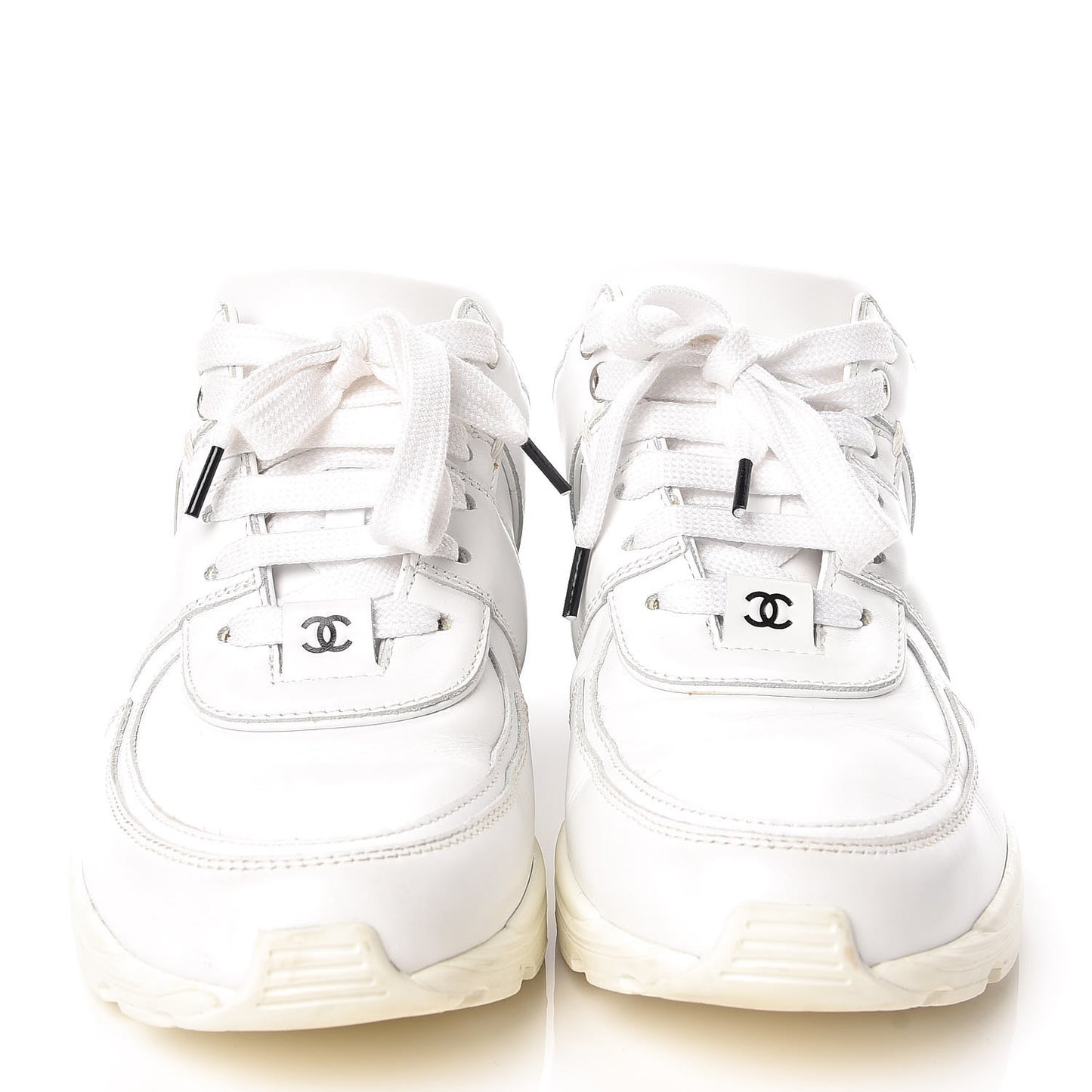 Calfskin Laminated Womens CC Sneakers 38 White Black