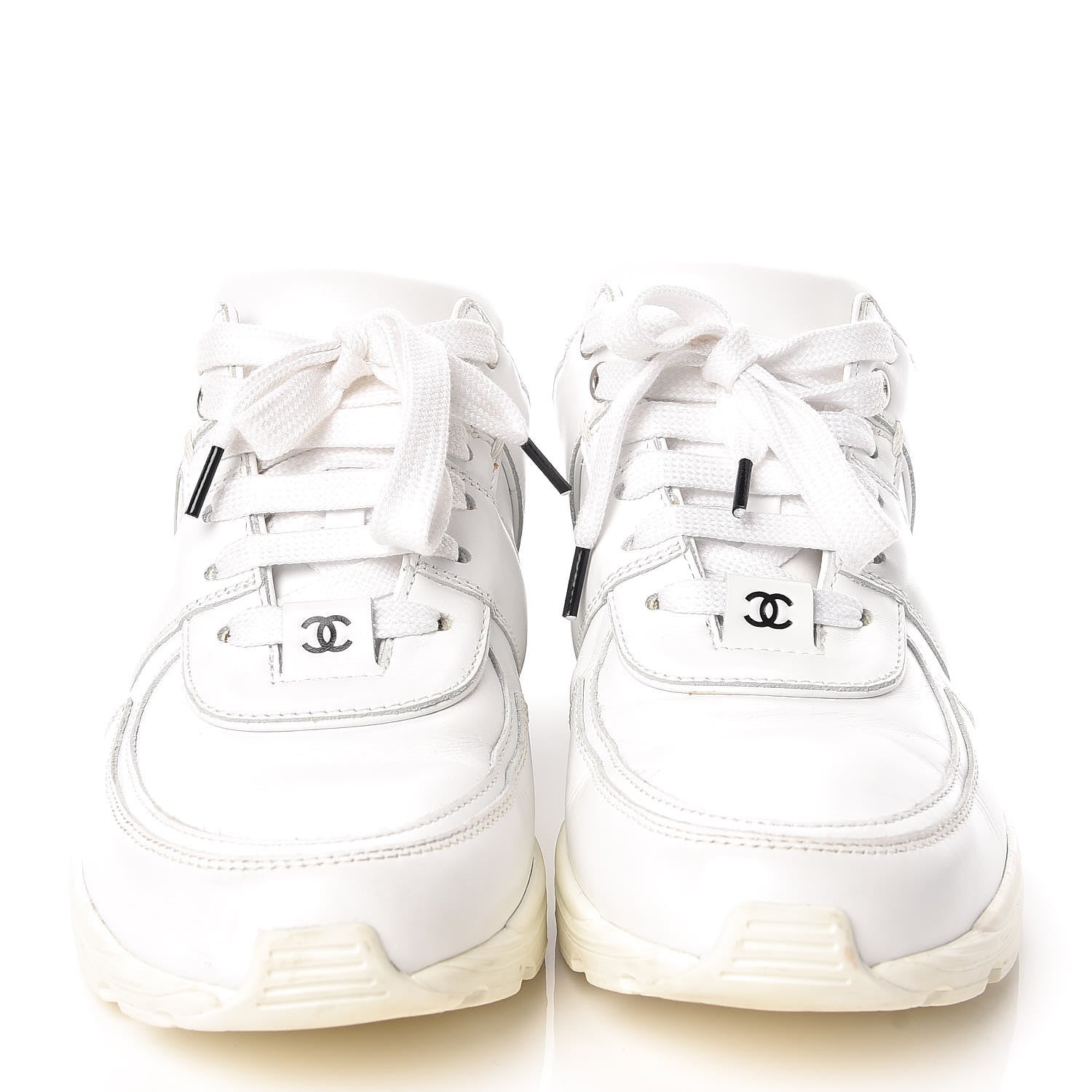 Chanel Calfskin Laminated Womens CC Sneakers 38 White Black 2 of 18