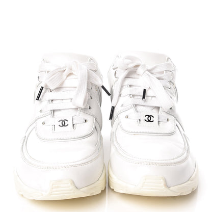 Chanel Calfskin Laminated Womens CC Sneakers 38 White Black 2 of 18