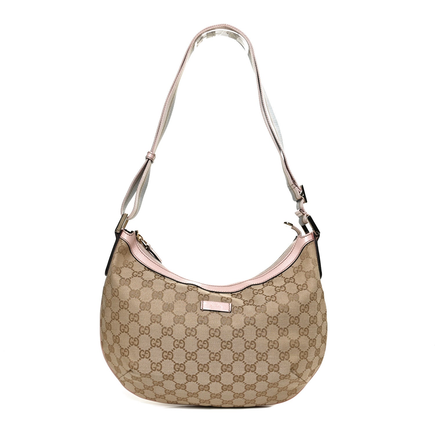 Gucci Monogram Web Medium Half Moon Hobo Blue Pink 1 of 13