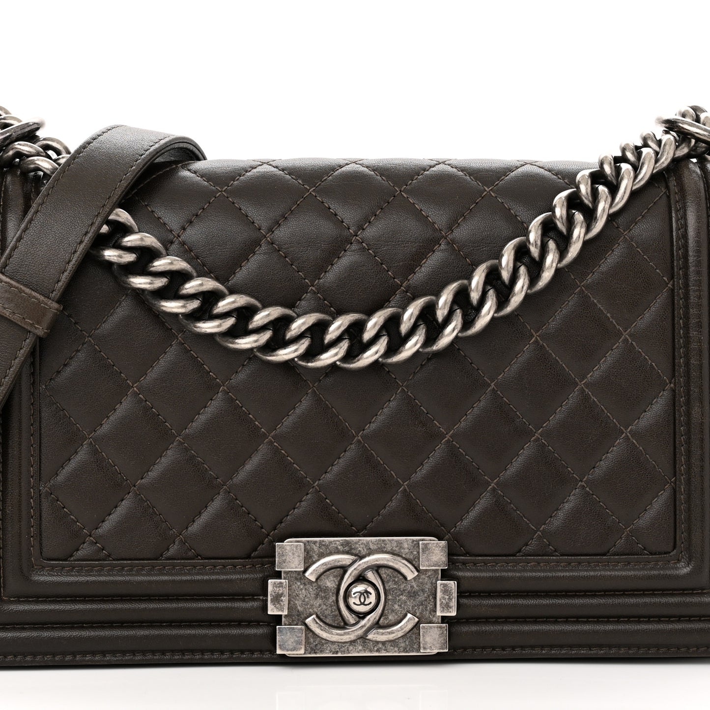 Calfskin Quilted Medium Boy Flap Dark Brown