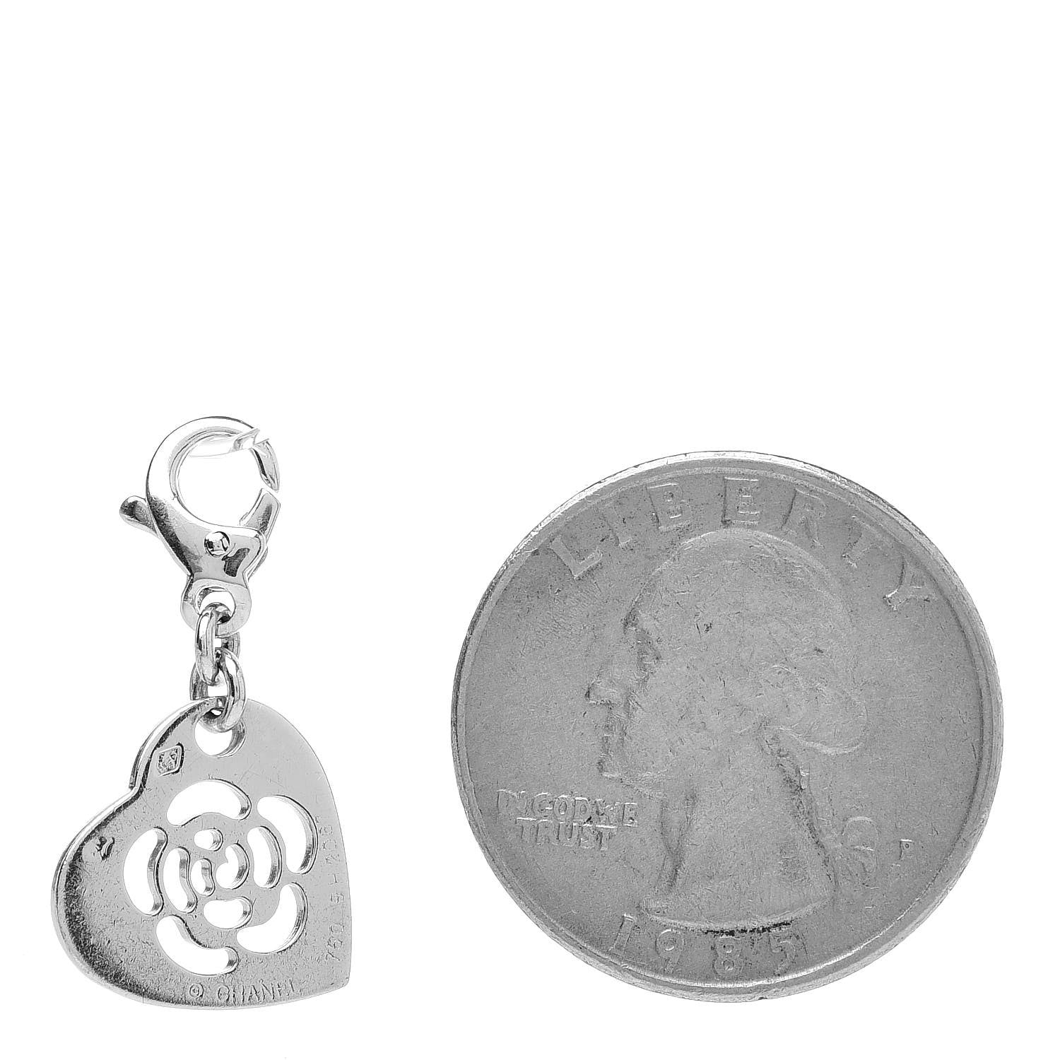 Chanel 18K White Gold Camellia Heart Charm 2 of 3