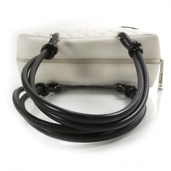 Calfskin Quilted Large Cambon Bowler White Black