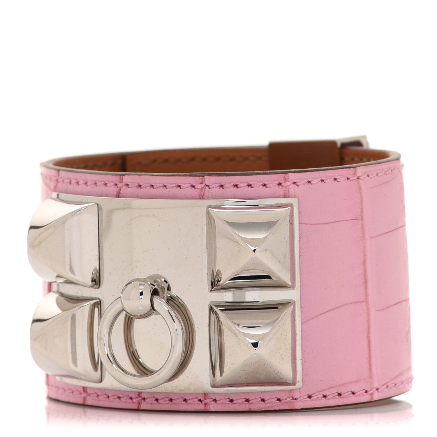 Hermes Matte Alligator Collier De Chien CDC Bracelet T3 5P Pink 1 of 6