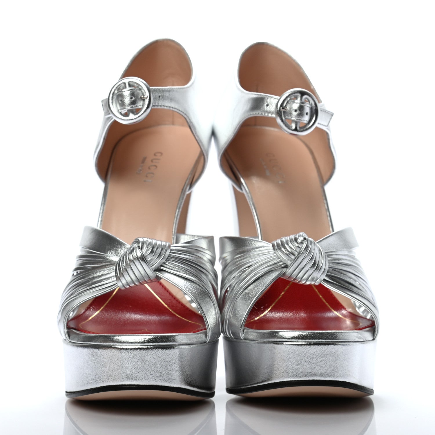 Gucci Metallic Nappa Crawford Knotted Strap Platform 37 Silver 2 of 7