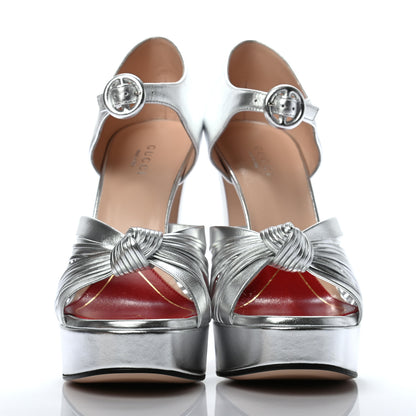 Gucci Metallic Nappa Crawford Knotted Strap Platform 37 Silver 2 of 7