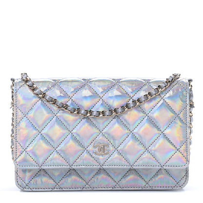 Chanel Iridescent Goatskin Quilted Wallet On Chain WOC Silver 1 of 12