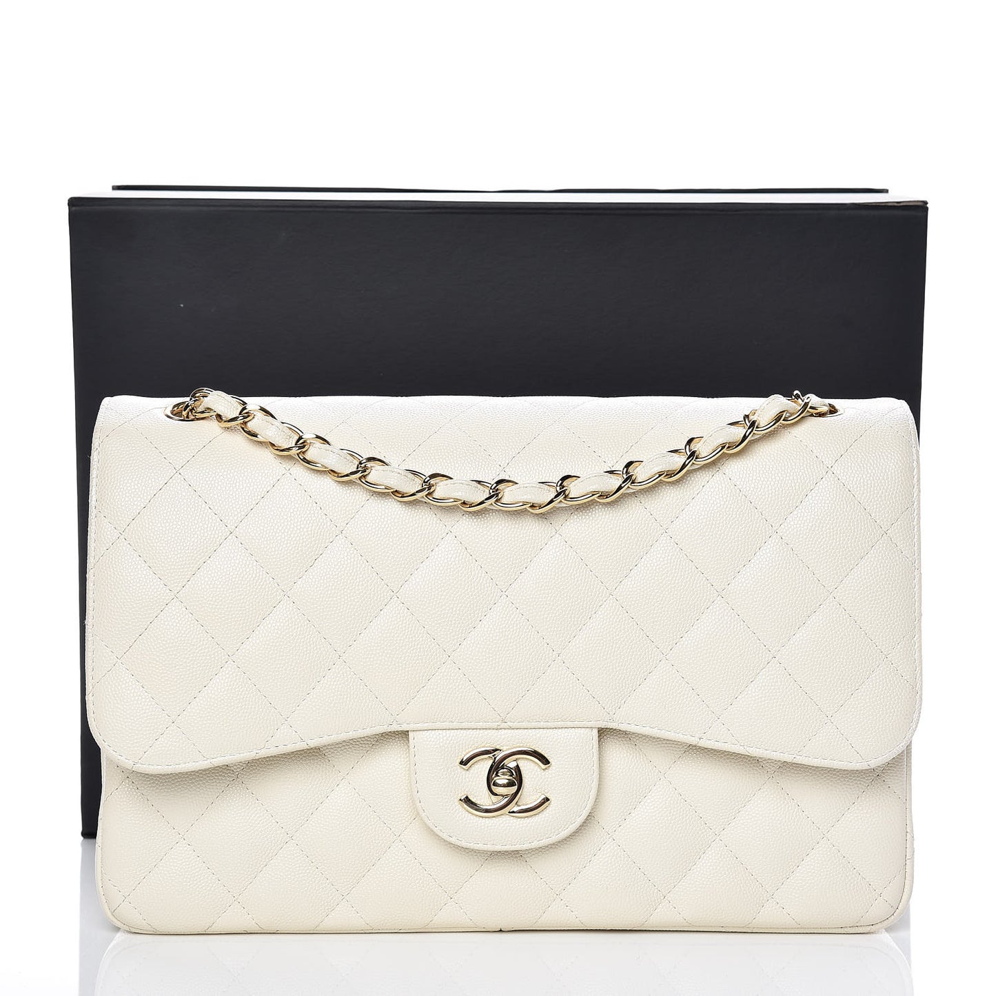 Caviar Quilted Jumbo Double Flap White