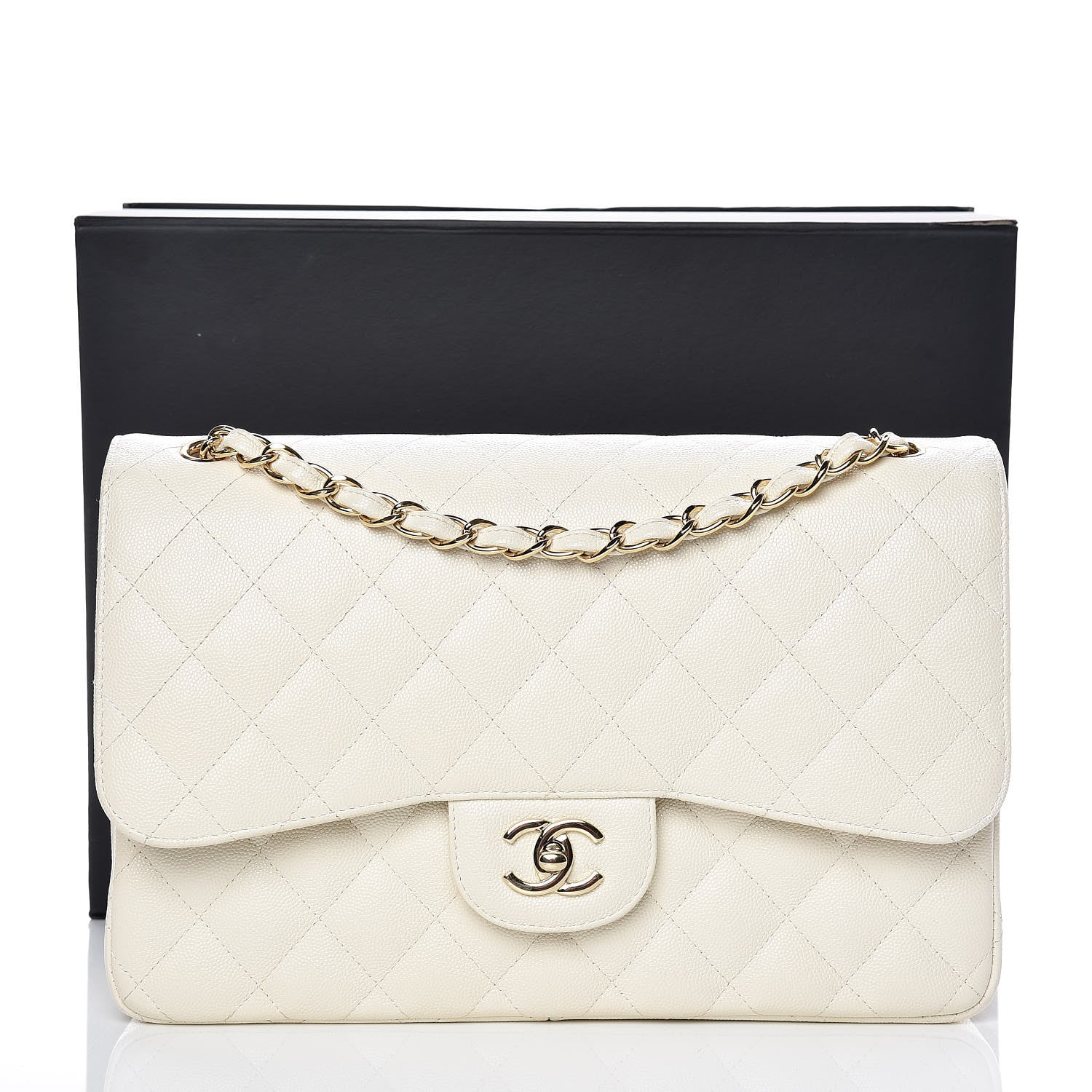 Chanel Caviar Quilted Jumbo Double Flap White 11 of 11