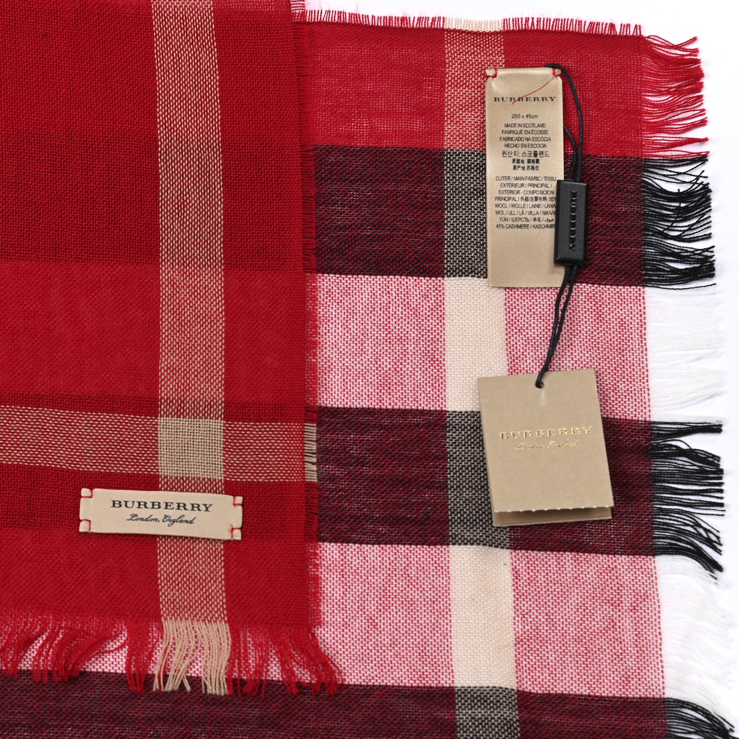 Burberry Wool Cashmere Giant Check Lightweight Scarf Parade Red 4 of 4