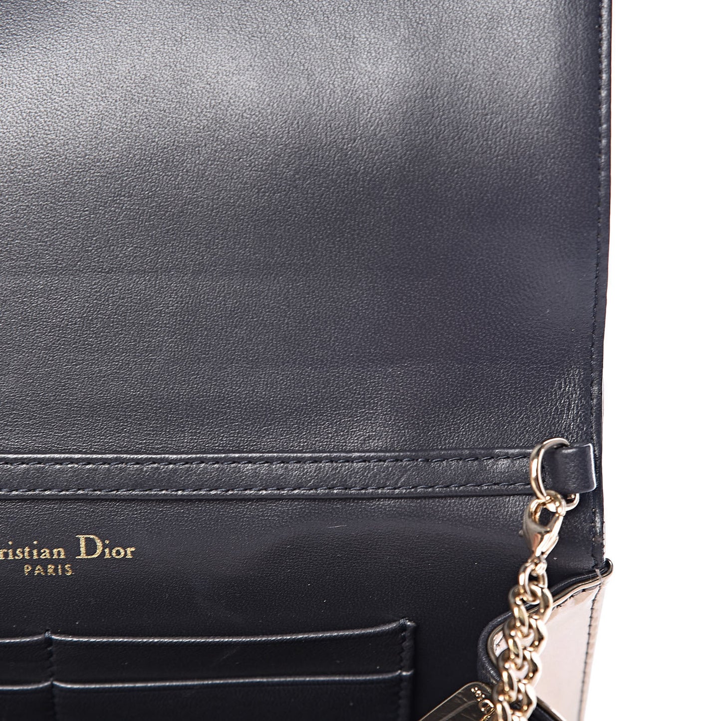 Metallic Patent Micro-Cannage Diorama Wallet on Chain Pouch Gold