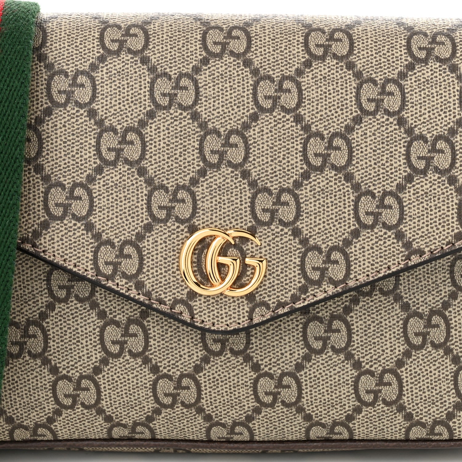 Gucci GG Supreme Monogram Textured Dollar Calfskin Web Mini Ophidia Envelope Shoulder Bag Beige Ebony 8 of 11