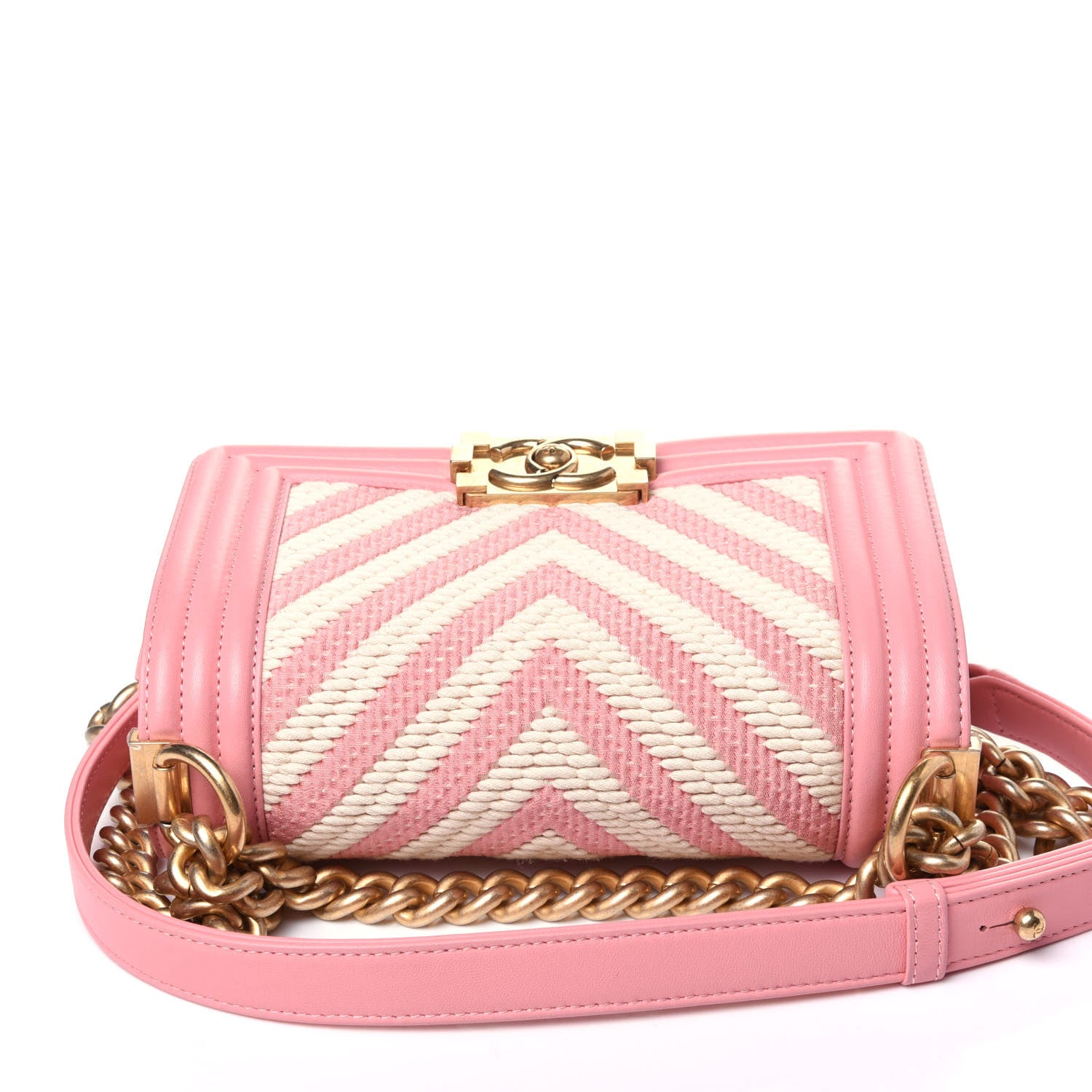 Chanel Fabric Chevron Braided Small Boy Flap Pink Ivory 10 of 12