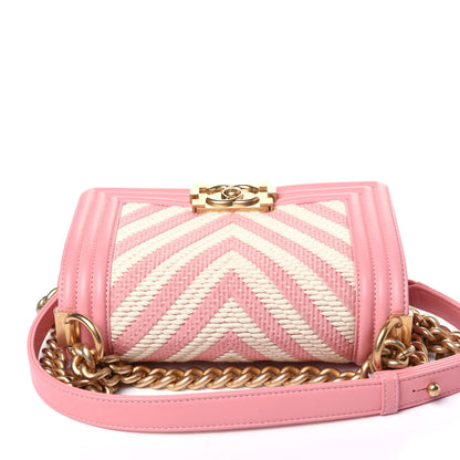 Chanel Fabric Chevron Braided Small Boy Flap Pink Ivory 10 of 12