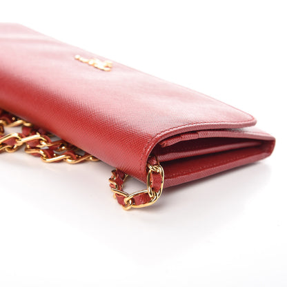 Prada Saffiano Metal Oro Chain Wallet Fuoco 13 of 14