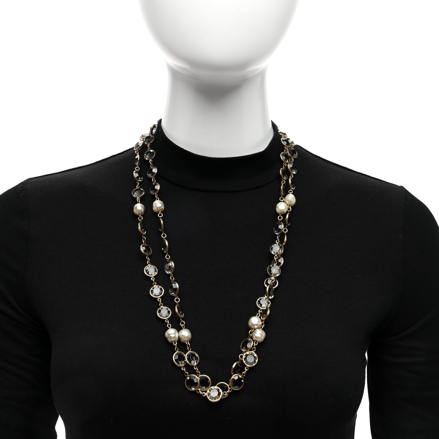 Swarovski Crystal Pearl Chicklet Sautoir Necklace Gold