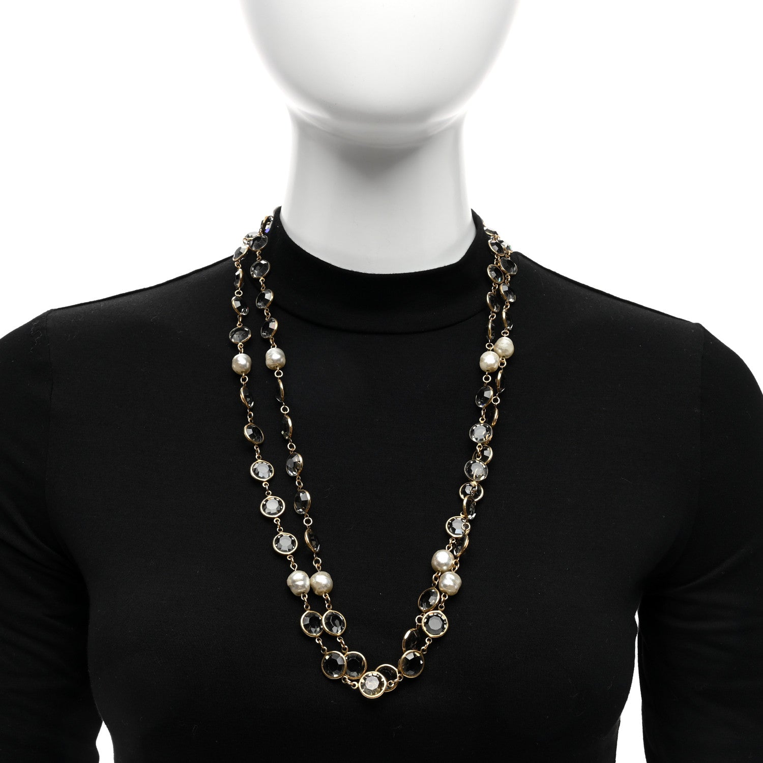 Chanel Swarovski Crystal Pearl Chicklet Sautoir Necklace Gold 2 of 5