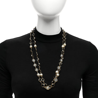 Chanel Swarovski Crystal Pearl Chicklet Sautoir Necklace Gold 2 of 5