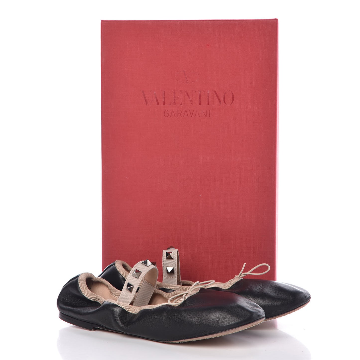 Nappa Rockstud Cross Strap Ballerina Flats 35.5 Black