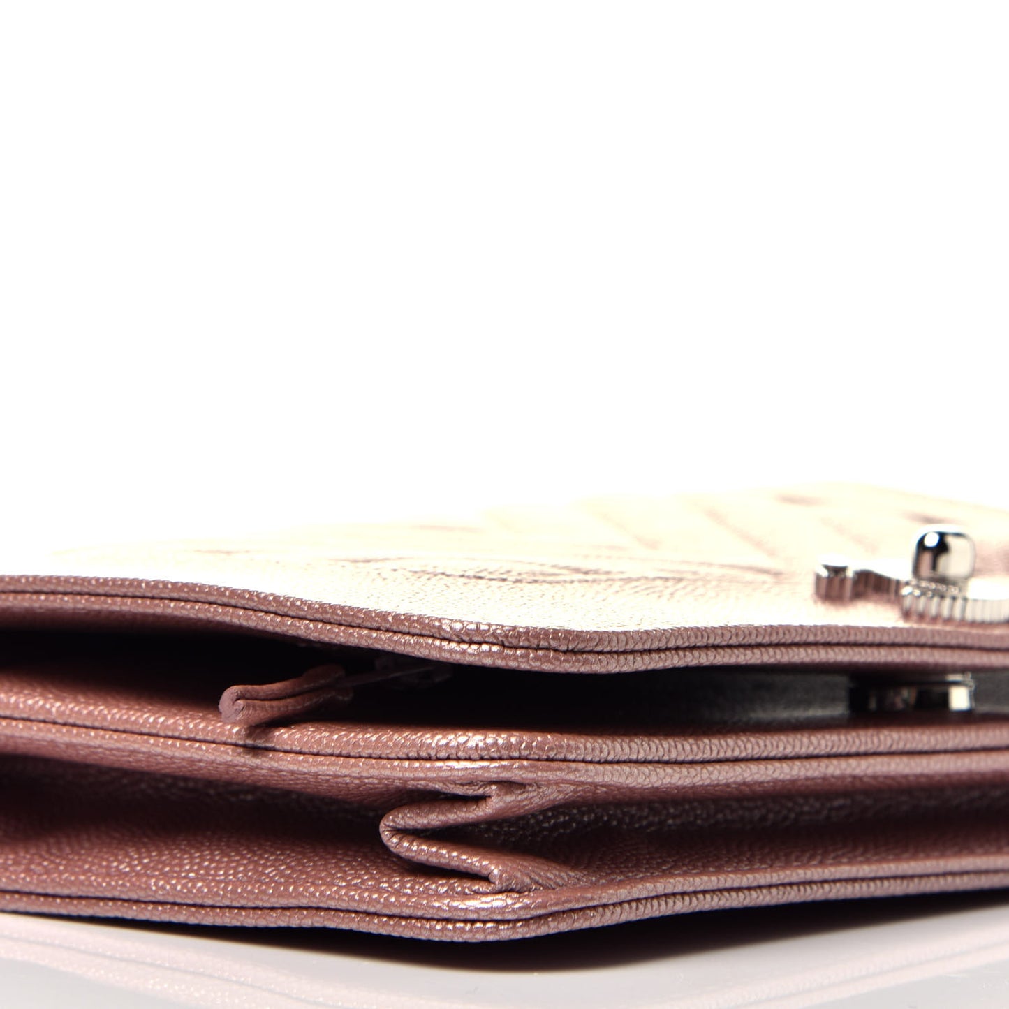 Metallic Caviar Chevron Quilted Vintage Mademoiselle Wallet On Chain WOC Pink