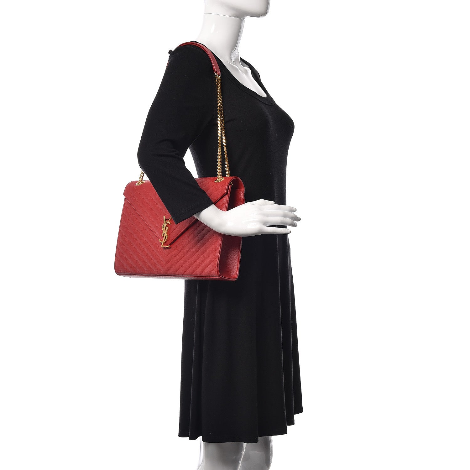 Saint Laurent Grain De Poudre Matelasse Chevron Large Monogram Satchel New Red 2 of 10