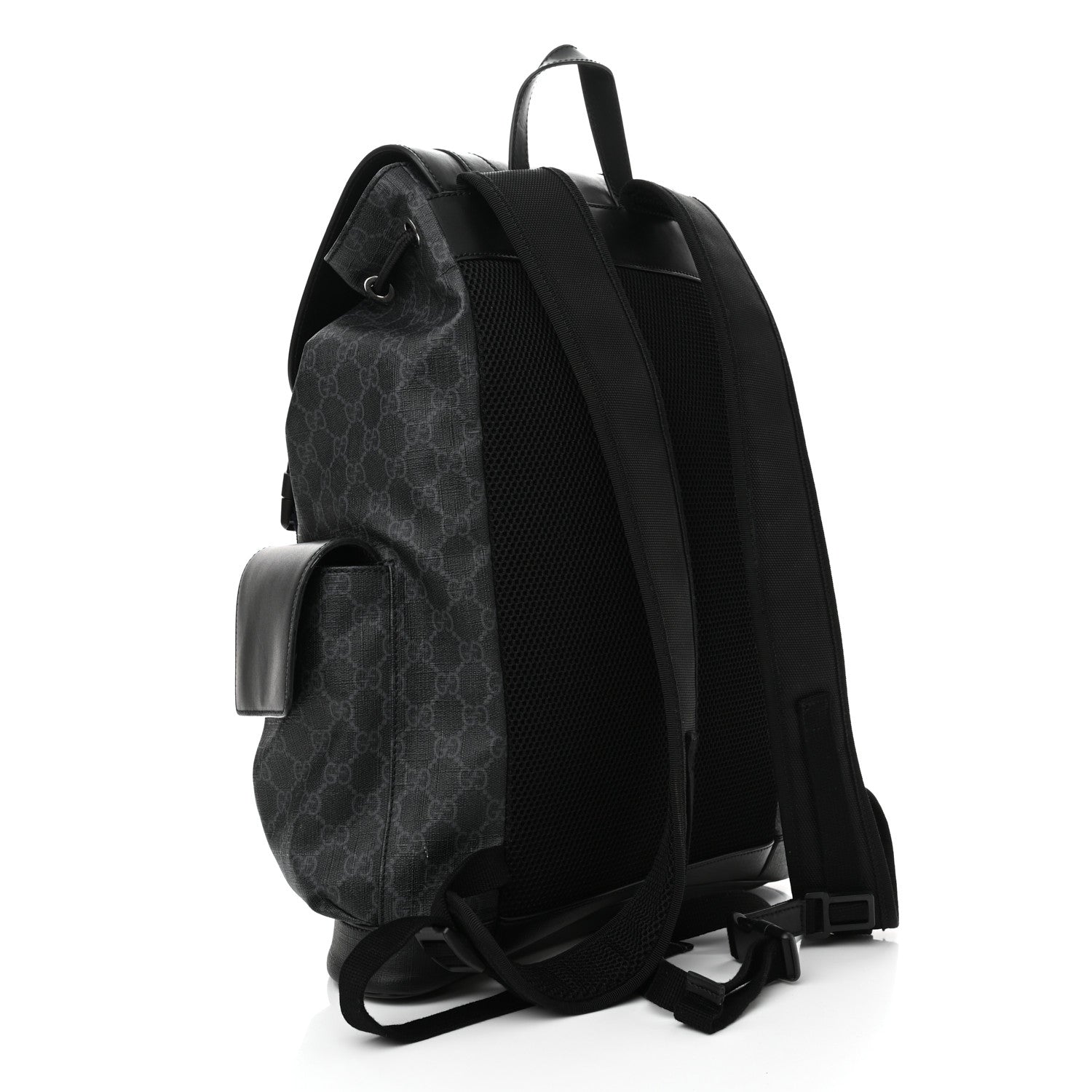 Gucci Soft GG Supreme Monogram Appia Calfskin Web Double Buckle Backpack Black 3 of 11