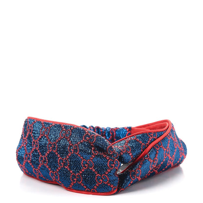 Gucci Metallic Lurex Silk GG Supreme Headband Blue Red 1 of 6