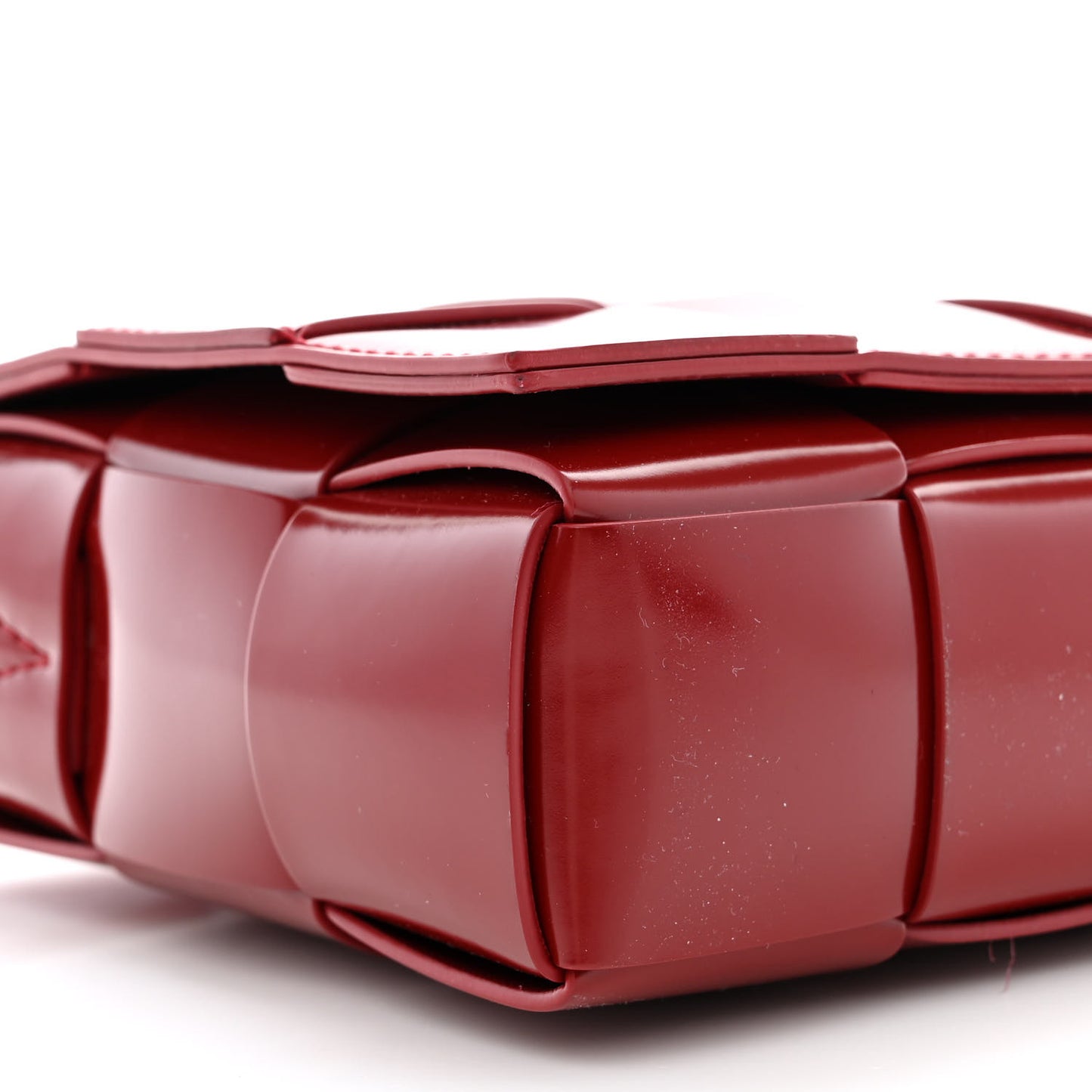 Patent Maxi Intrecciato Cassette Crossbody Bag Red