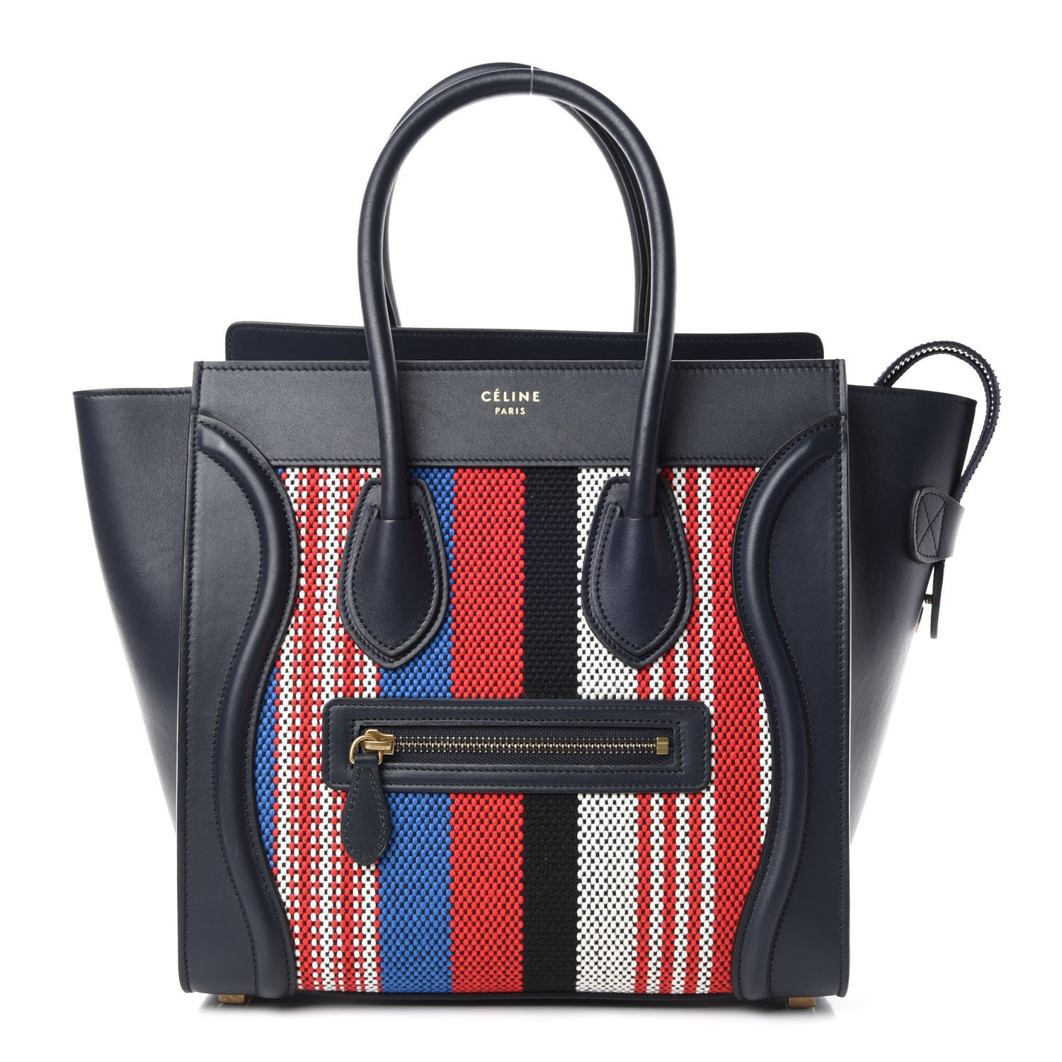 Celine Smooth Calfskin Striped Canvas Micro Luggage Navy Blue 1 of 11