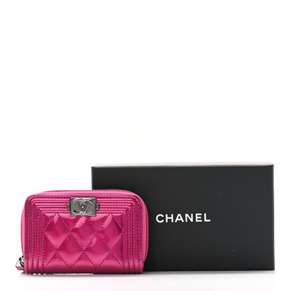 Chanel Metallic Patent Quilted Zip Around Boy Coin Purse Wallet Fuchsia 8 of 8