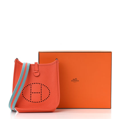 Hermes Taurillon Clemence Amazone Evelyne TPM Orange Poppy Bleu Saint Cyr 11 of 11