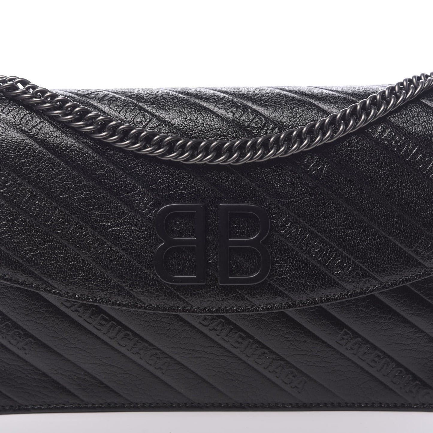 Shiny Goatskin Logo Embossed Monochrome BB Wallet On Chain Black