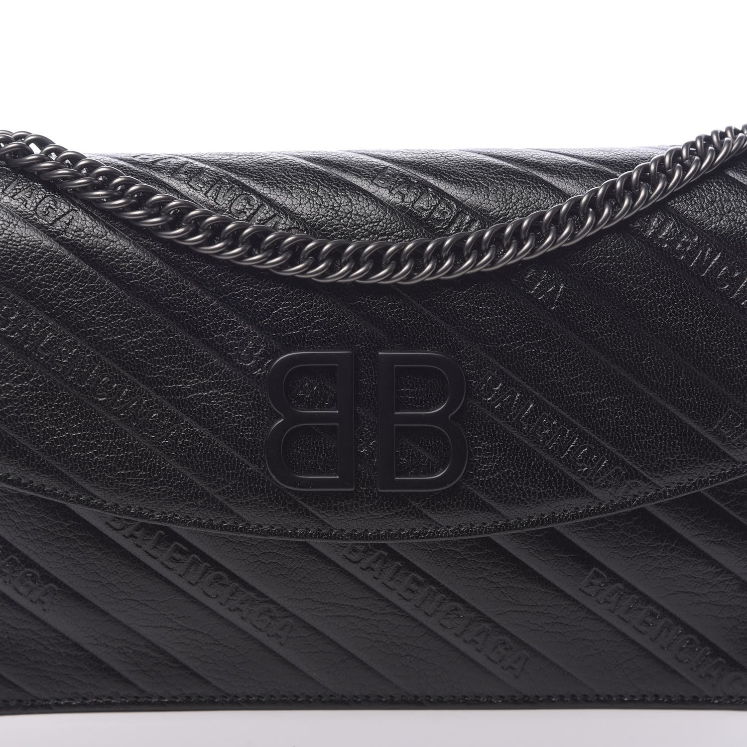 Balenciaga Shiny Goatskin Logo Embossed Monochrome BB Wallet On Chain Black 9 of 9