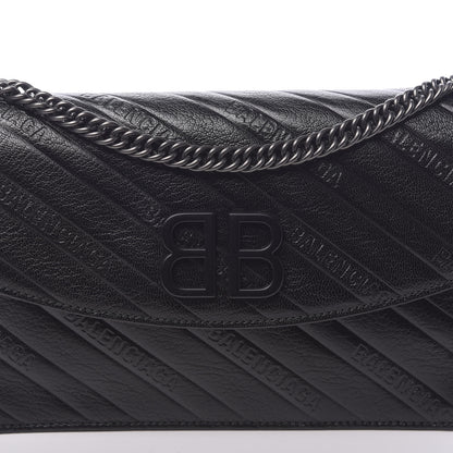 Balenciaga Shiny Goatskin Logo Embossed Monochrome BB Wallet On Chain Black 9 of 9