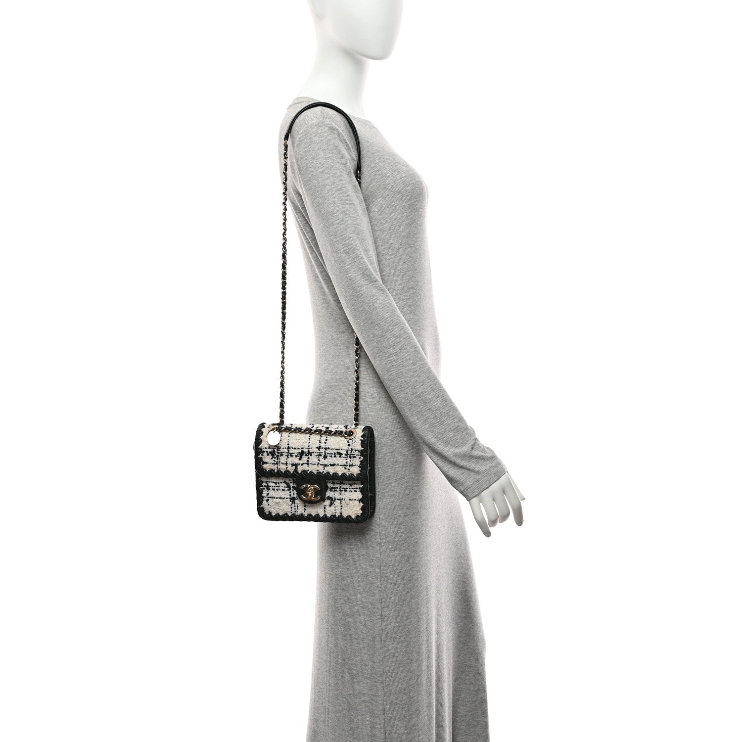 Chanel Tweed Braided Calfskin Mini My Own Frame Flap Grey Black 2 of 10