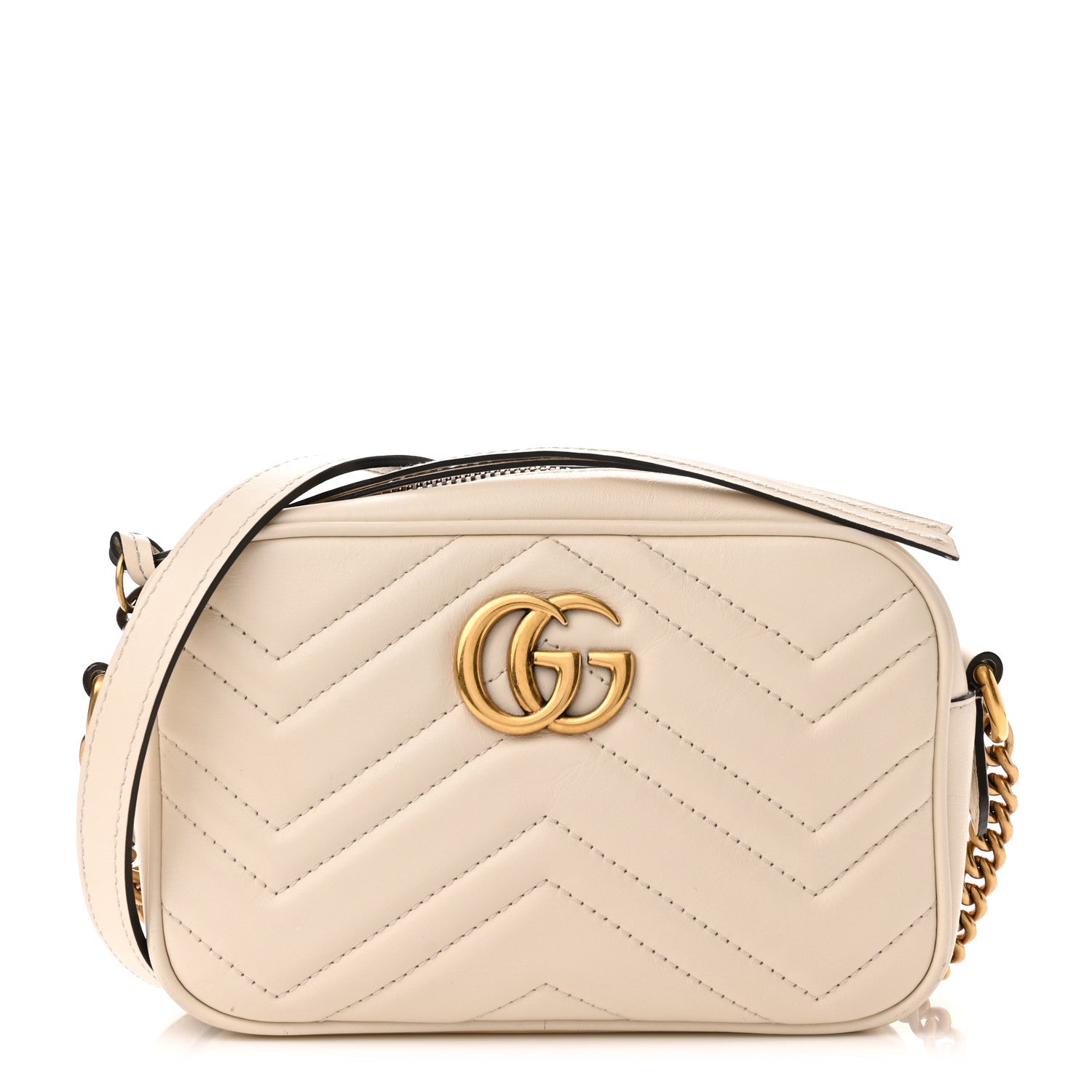 Gucci Calfskin Matelasse Mini GG Marmont Chain Shoulder Bag White 1 of 12
