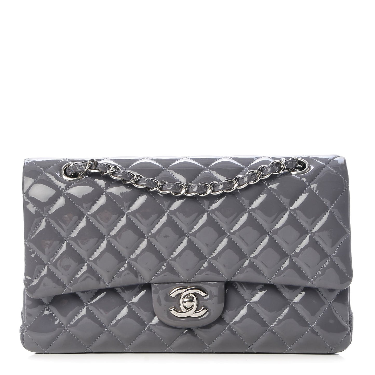 Patent Calfskin Quilted Medium Double Flap Light Purple