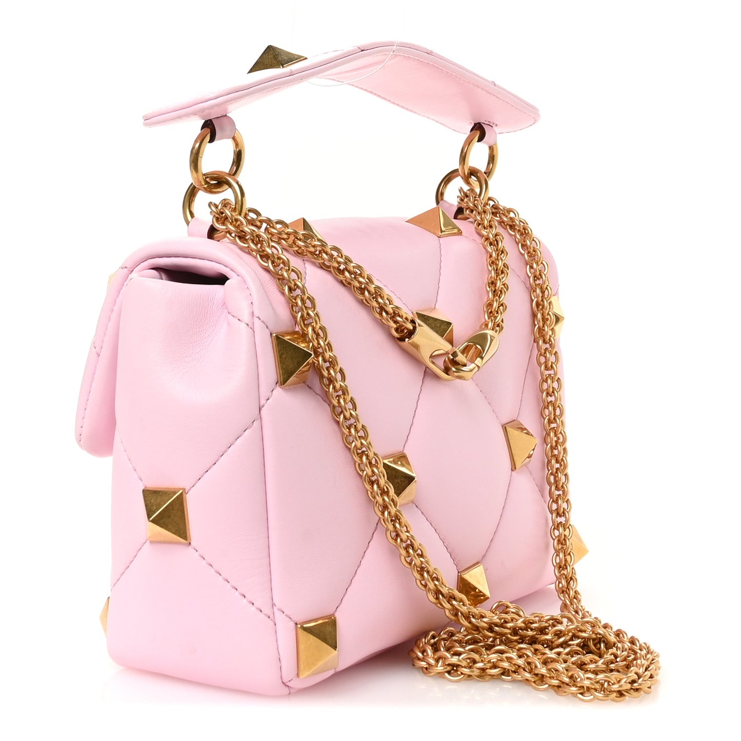 Nappa Medium Roman Stud Shoulder Bag Pink Borealis