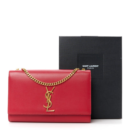 Saint Laurent Grain De Poudre Medium Monogram Kate Satchel Red 12 of 12