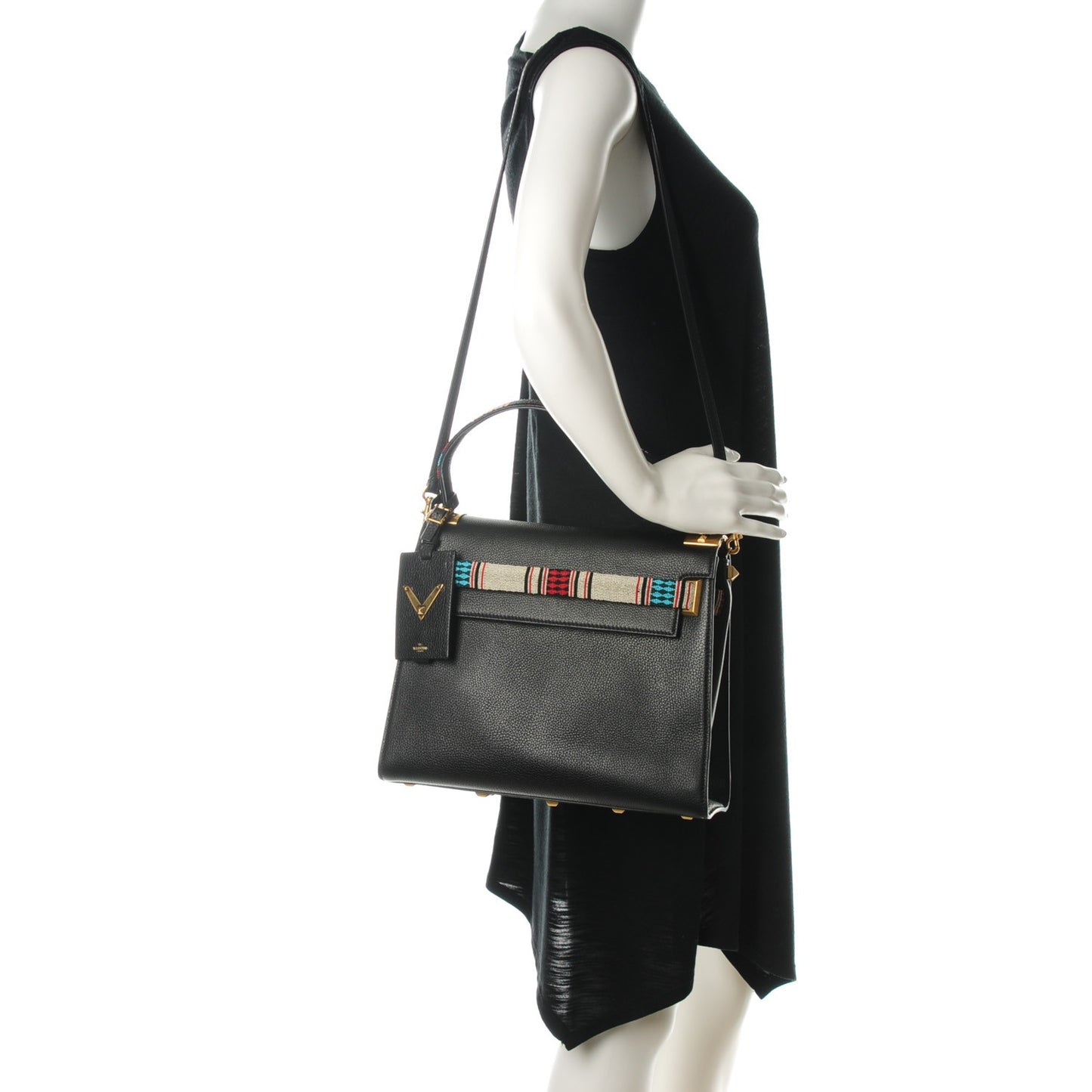 Grained Calfskin Beaded My Rockstud Frame Bag Black
