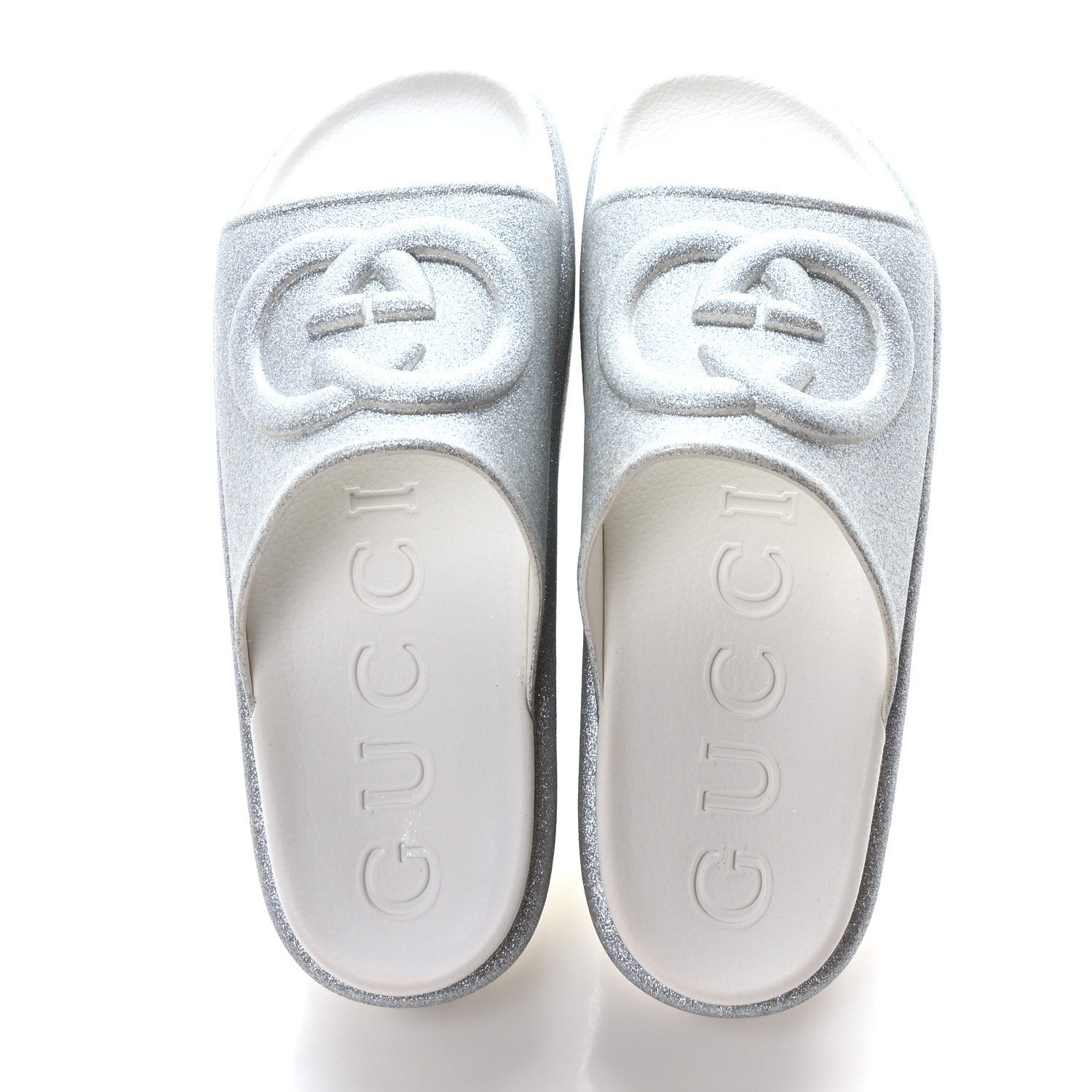 Gucci Glitter Rubber Womens Interlocking G Platform 42mm Slide Sandals 41 Silver 2 of 9