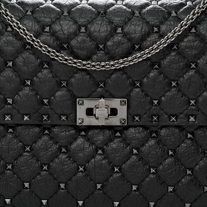 Valentino Garavani Craquele Nappa Large Rockstud Spike Shoulder Bag Black 11 of 13