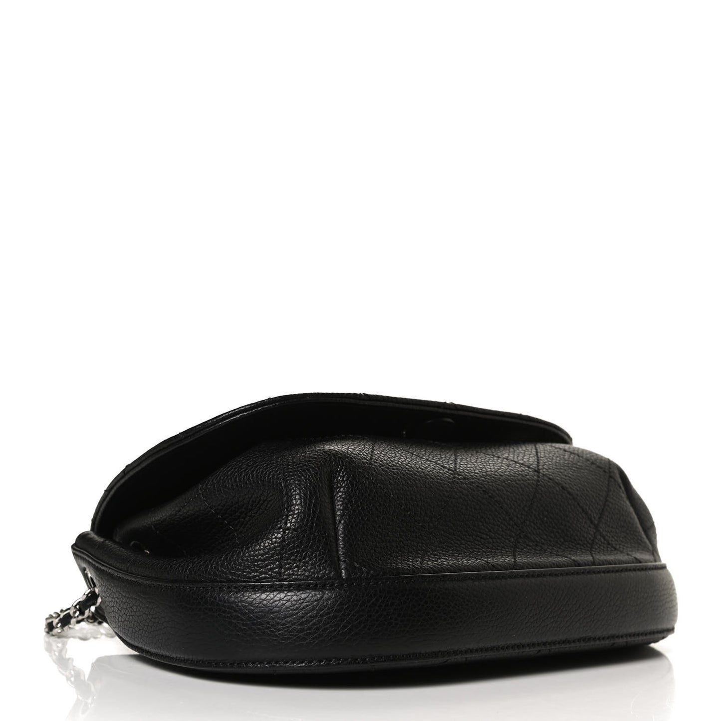 Grained Calfskin Stitched Messenger Flap Bag Black