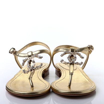 Chanel Laminated Lambskin Pearl CC Thong Sandals 36 Gold 2 of 10