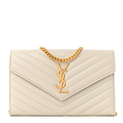 Saint Laurent Lambskin Matelasse Chevron Monogram Chain Wallet Crema Soft 1 of 10