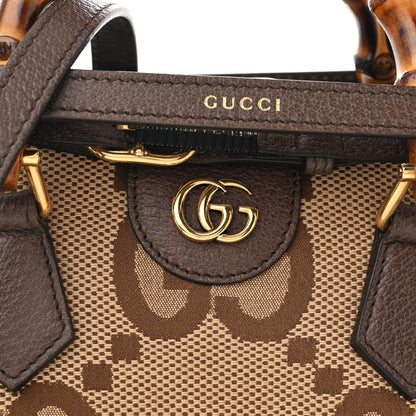 Gucci Monogram Jumbo GG Textured Dollar Calfskin Mini Diana Tote Bag Camel Ebony New Acero 8 of 10
