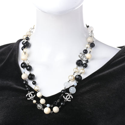 Chanel Pearl Crystal Bead CC Long Necklace Black Silver 2 of 4